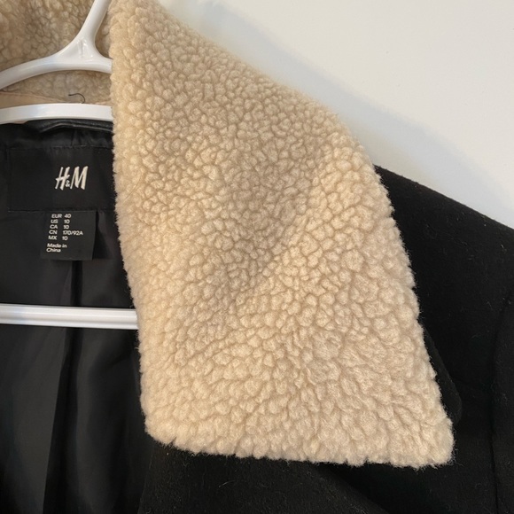 Black Wool Blend Jacket with Lamb Collar - Picture 5 of 10